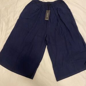 Navy Blue Wide-Leg Linen Blend NWT Pants